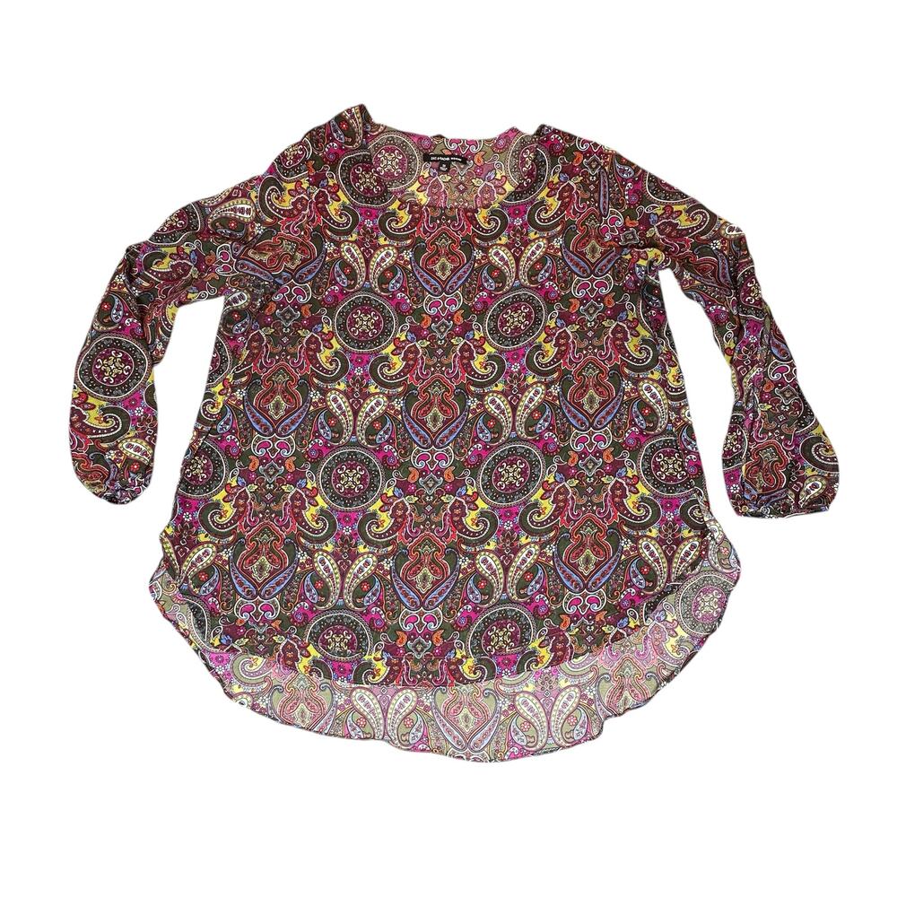 Zac and Rachel Blouse Womens 2X Purple Paisley Long Slit Sleeves Layers Preppy